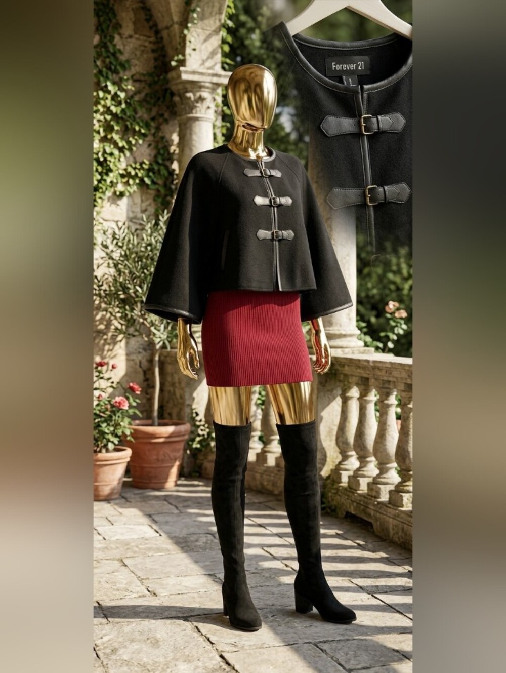 Black Faux Wool Cape Jacket With Toggle Buckle Closures ♥️